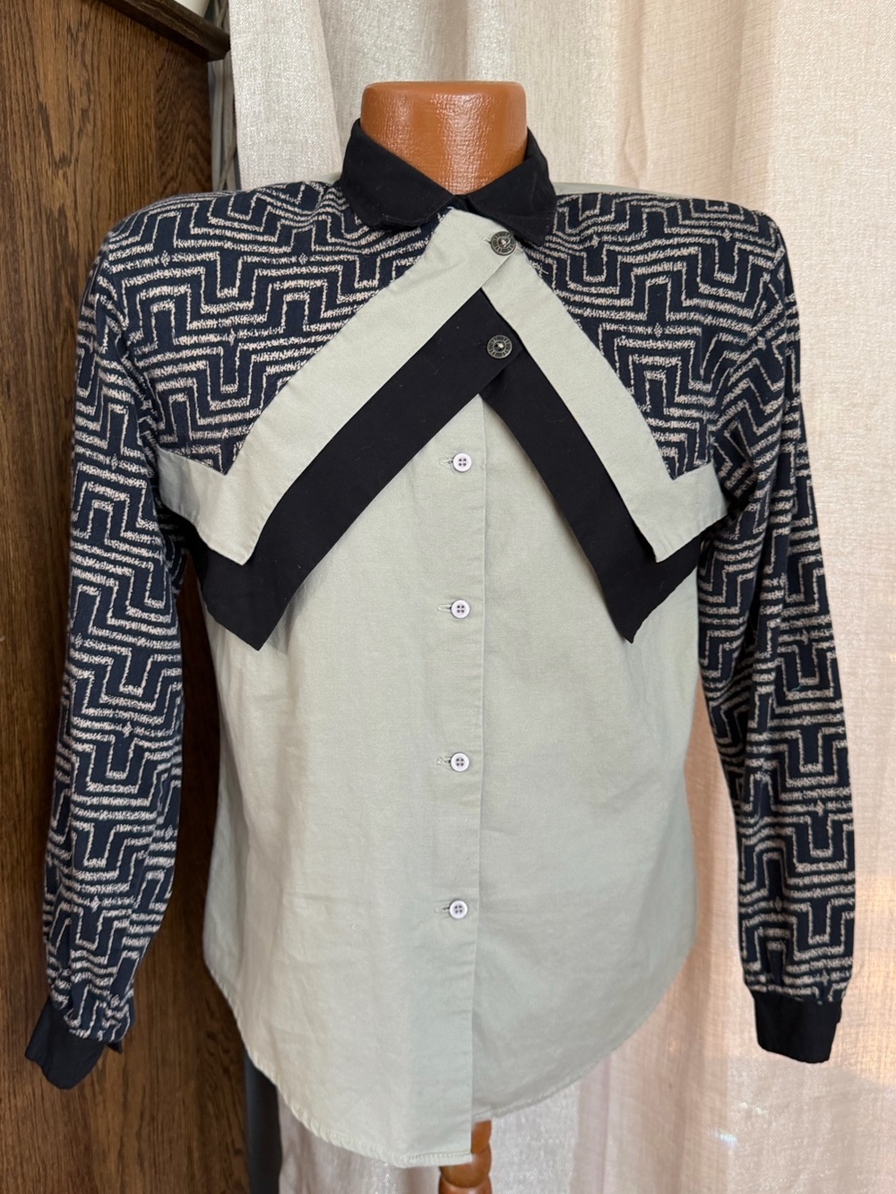 Roper Womens Western Shirt Rodeo Line Dance Long Sleeve Cotton Black Tan VTG MED